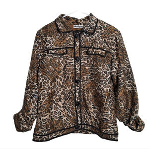 Vintage Blutique Women's Brown Black Cheetah‎ Print Sequin Silk Jacket Size L